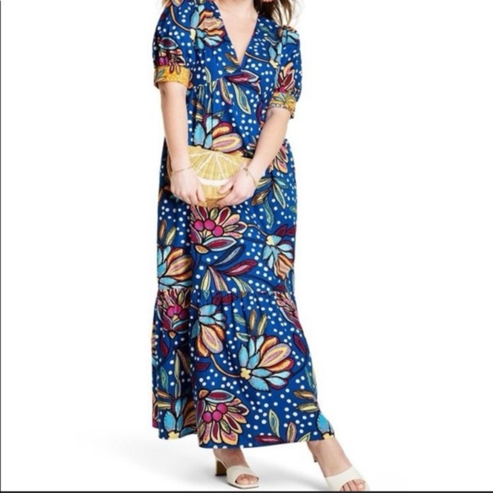 Tabitha Brown Blue Floral Midi Dress